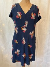Madewell 100 Silk Navy Blue Floral Short Sleeved Dress 8 