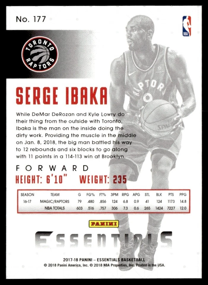 2017-18 Panini Essentials Red Serge Ibaka Toronto Raptors #177 - Image 2 of 2