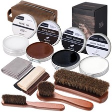 RAPSAKEMOH Shoe Polish Kit, Horsehair Brush Shoe Shine Kit For men Brown 1
