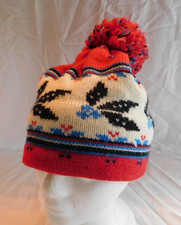 Vintage Igloos Fair Isle Knit Beanie Hat Stocking Cap Pom Pom One Size