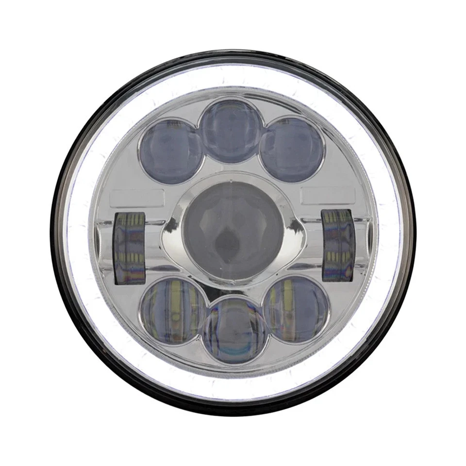 For Mack MR 1981-1997 TRUX 7" Round Chrome Halo Projector LED Headlight H6024 - Image 3 of 4