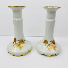 Juego de Candelabros de Porcelana Limoges Francia De Colección LIM63 Dorado Floral Dorado Par Manto