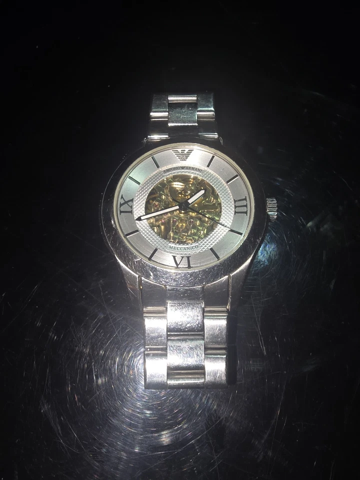 Relógio masculino Emporio Armani AR4647 Meccanico automático prata aço inoxidável $497 - Imagem 3 de 4