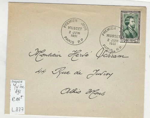 France; FDC Yv 891, Regular Cover; Cat: € 125.00.  (L877) France