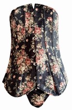 Women's Bustier Corset Black Floral Patterned Size Large 27" R3o21