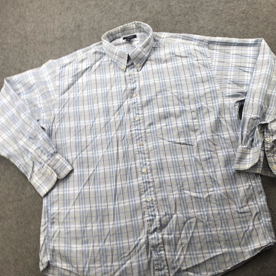 博柏利伦敦衬衫男式特大号蓝色灰色格子纽扣美国制造 — 第 3/4 张图片