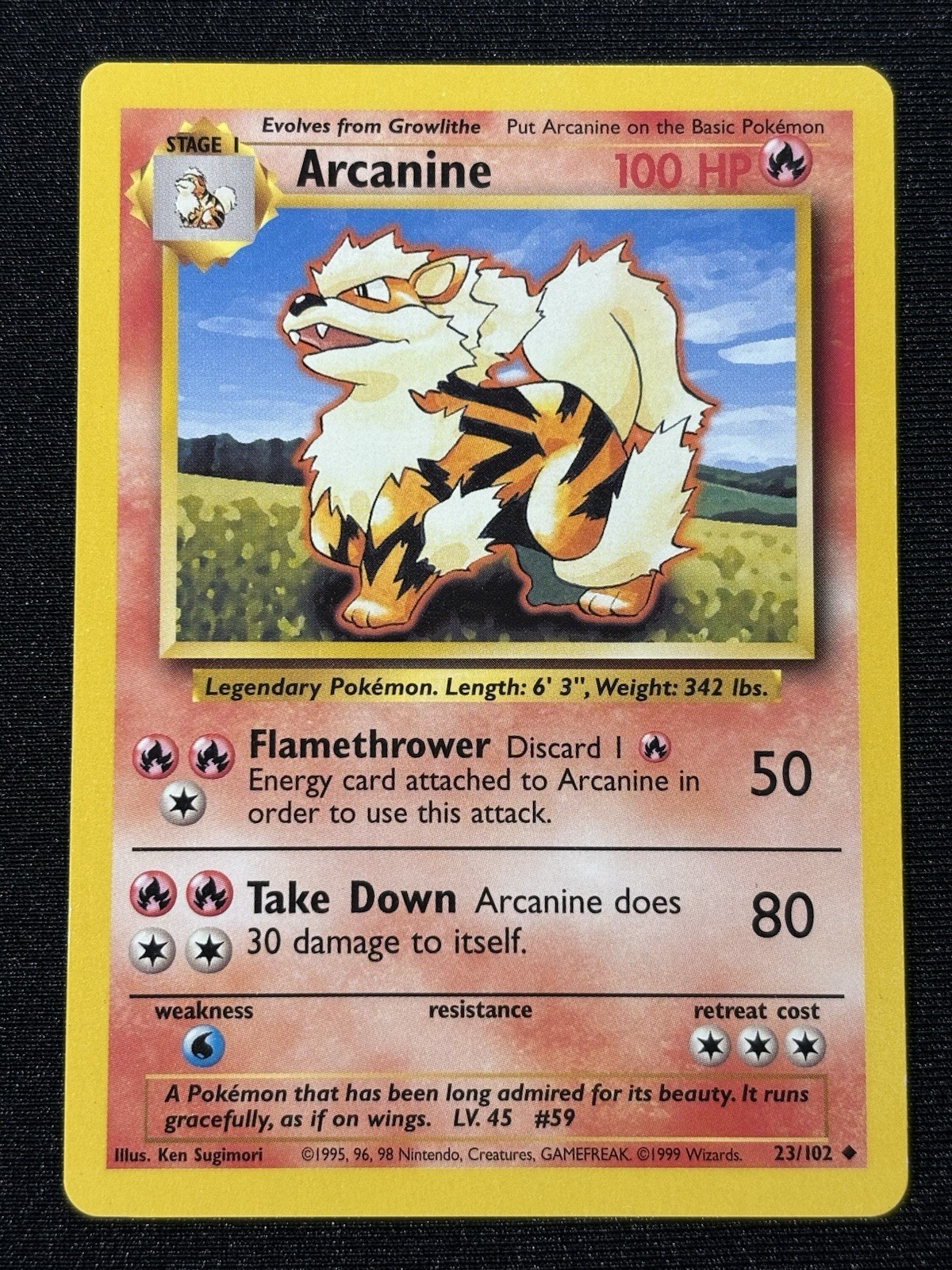 Arcanine 23/102 Base Set NM Pokemon Card WOTC 1999 Vintage