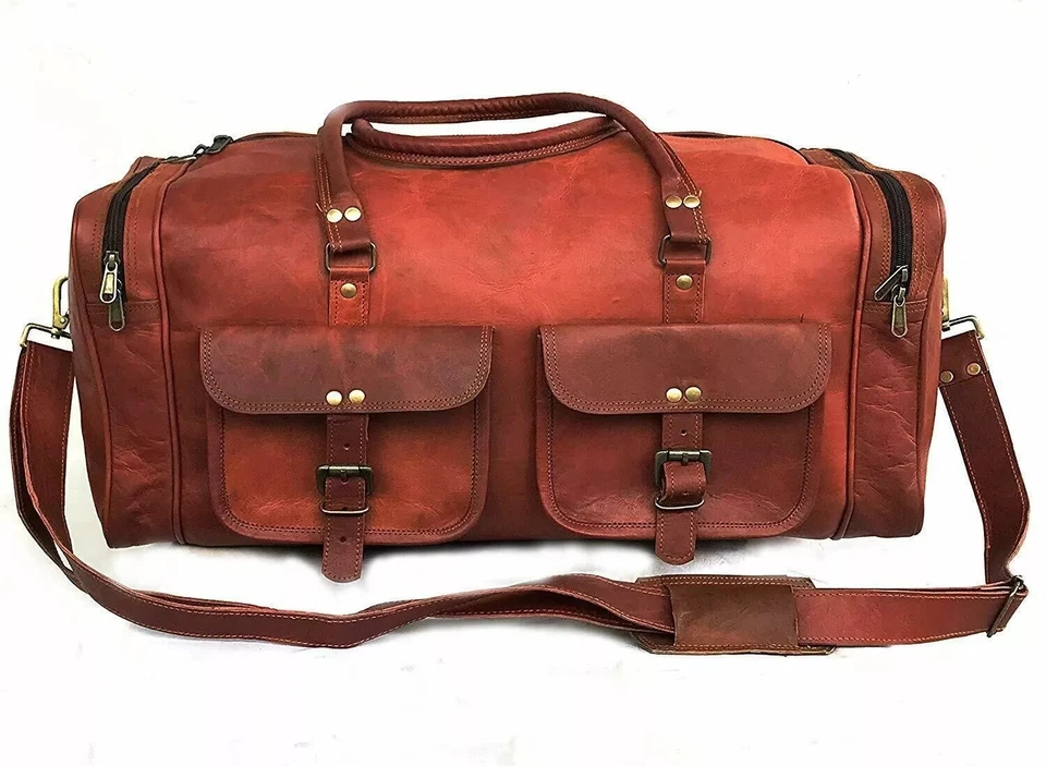Leather Bag Vintage Travel Genuine Gym Weekend Duffel Luggage Overnight Large - Image 2 of 3