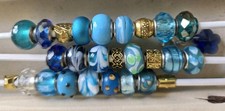 27 Teal Blue Lot Lampwork Murano Glass European Mix Beads Snake Charm 4 Bracelet