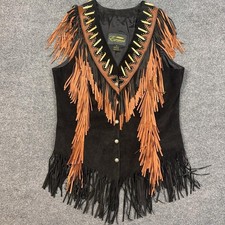 Vintage Leather Expressions Suede Vest Womens 16 Black Fringe Western Studded
