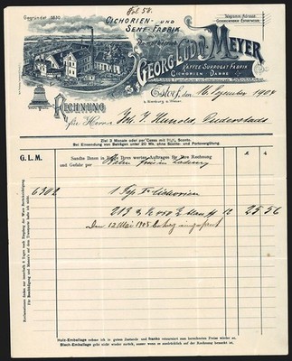 Rechnung Estorf 1904, Georg Ludw. Meyer, Cichorien- und Senf-Fabrik, Blick auf  