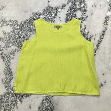 Flax Linen Tank Top Womens Small Green Sleeveless Boxy Lagenlook