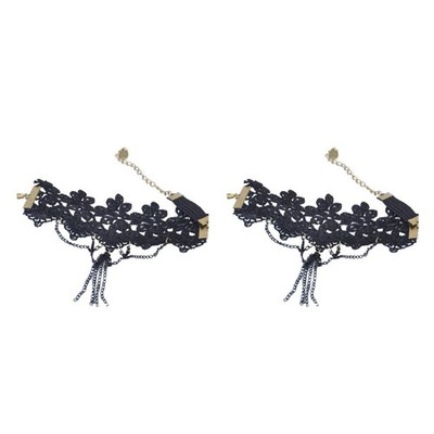  2 Stück schwarze Manschetten-Spitze-Quastenkette, handgefertigt, verstellbares