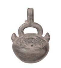 Pre-Columbian Style Chimu Blackware Stirrup Spout Whistling Vessel with Bird Figures — listing 2