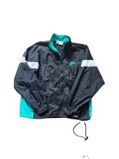 Vintage Nike Windbreaker Jacket Mens Large Black Teal 90s Full Zip Swoosh VTG