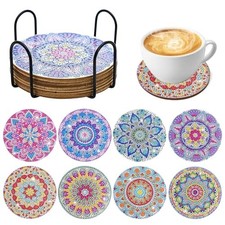 8 Pcs Diamond Painting Coasters, DIY Mandala Diamond Art Coasters with Holder
