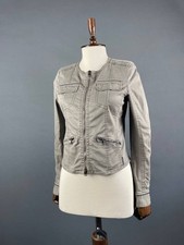 Chaqueta Militar Marc Cain Mujer Talla 3 Gris Manga Larga Lyocell Cremallera Abrigo Ajustado