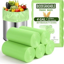100 Pack Biodegradable Bin Bags 20L Compostable Food Waste Bags 
