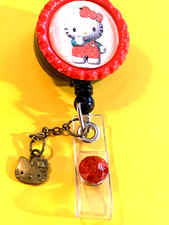Hello Kitty Red 2 Id badge holder retractable alligator clip