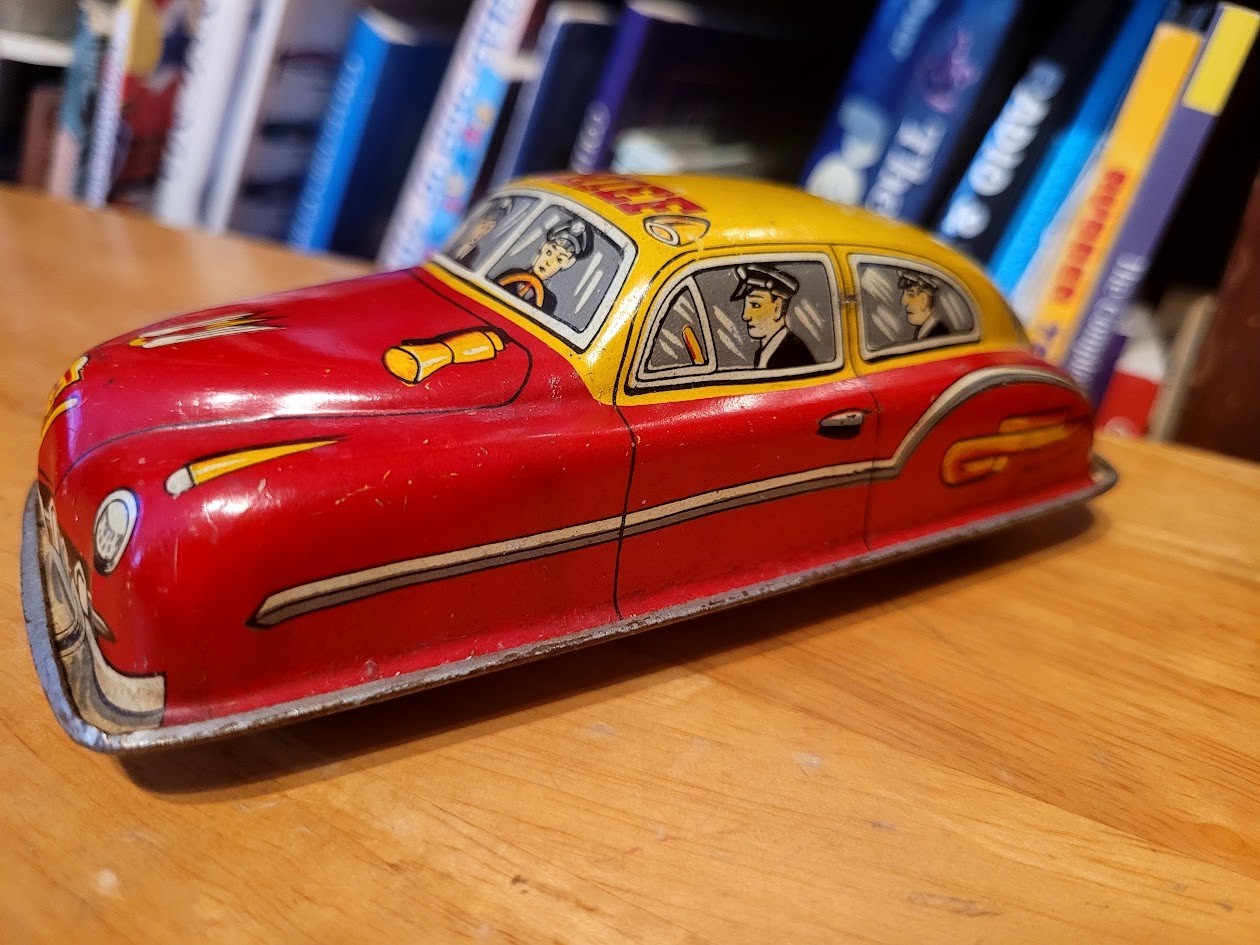 VERY NICE VINTAGE 1950s CRAGSTAN TIN LITHO FRICTION FIRE CHIEF CAR