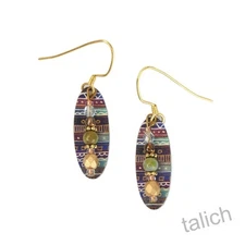 Lemon Tree Earrings Tribal Print Oval with Bead Drop Hypoallergenic Handmade