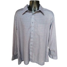 Plaid Button-Up Shirt Blue Red Classic Fit Vintage