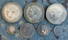 Rare Set 7 Coin Puerto Rico 5/10/20/40 centavos 1 peso 1895-1897 Alfonso XIII