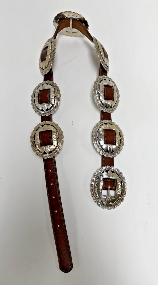 Vintage 90s Brighton Large Floral Concho Belt Silver Western Rodeo Black Cowgirl Brighton Women main image 3