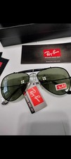 RAY BAN OUTDOORSMAN SIZE 58/14 BLACK METAL FRAME GREEN LENSES NEW WITH TAGS.