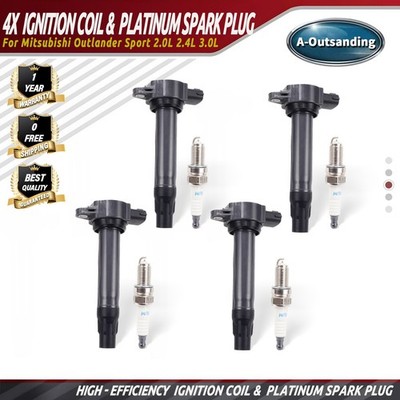 4 Ignition Coil + Spark Plug For 2.0L 2.4L Mitsubishi Lancer Outlander RVR UF589