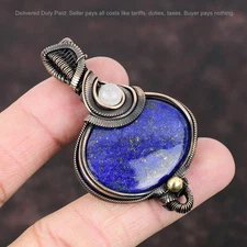 Copper Natural Lapis Lazuli Rainbow Moonstone Wire Wrapped Wife Pendant Jewelry
