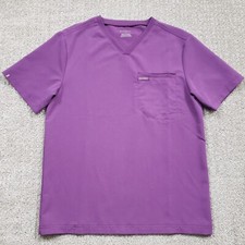 Jaanuu Scrub Top Mens S Purple V-Neck Chest Pocket Medical Uniform Nursing