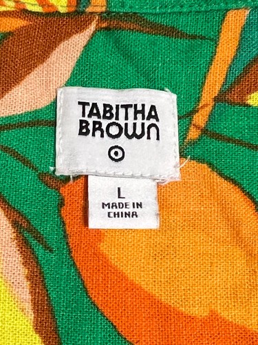 Tabitha Brown Shirt L Green Orange Fruit Print Linen Blend Button Front - Imagen 3 de 6