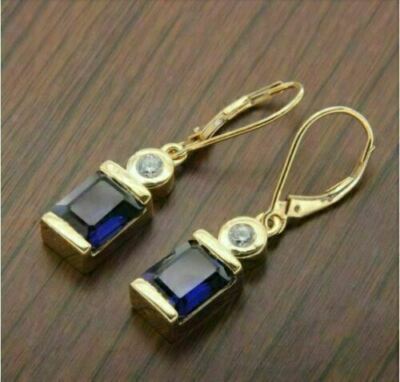 4.50 Ct Yellow Gold plated Emerald Sapphire Diamond Wedding Drop/Dangle Earrings