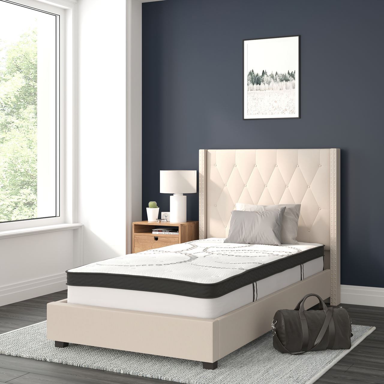 Riverdale Twin Size Tufted Upholstered Platform Bed in Beige Fabric with 10  Inch 889142918899 | eBay