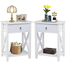 Set Of 2 Accent End Sofa Side Table Nightstand for Living Room Bedroom w/ Drawer