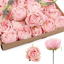 IPOPU Roses Heads Dried Silk Flowers 25PCS Fake Roses Heads for Floral gements 