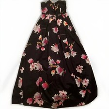 Sequin Hearts Floral Black Strapless Size 1 Pleated Long Formal Dress Butterfly