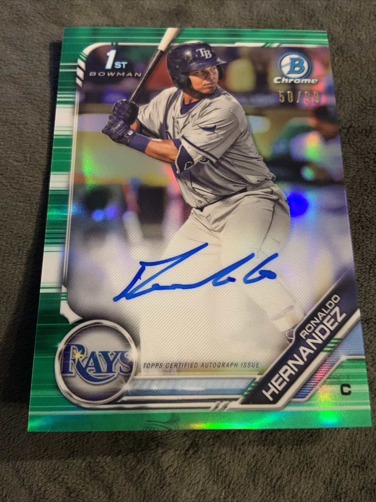 2019 BOWMAN CHROME #CPA-RH RONALDO HERNANDEZ AUTOGRAPH GREEN REFRACTOR RC #50/99