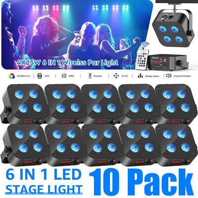 10PCS LED RGBWA UV Par Can Light Stage Lighting DMX Party Halloween Show &Remote