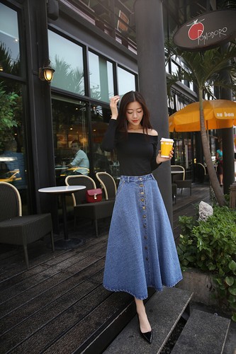 HOT Fashion Womens High Waist A-Line Long Denim Maxi Skirts Jean Dress - Picture 9 of 10