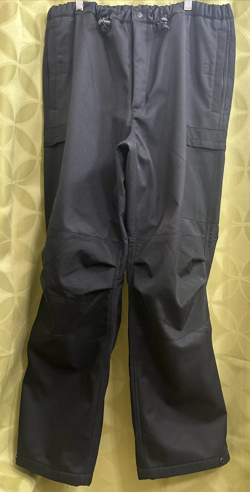M Men’s DULUTH TRADING Fleece Lined SOFT SHELL Drawstring Pant CARGO Double Knee