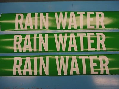 3 Count, "RAIN WATER", 4" x 24" Brady Sticker Decal Vinyl Pipe Marker 7229-1HV
