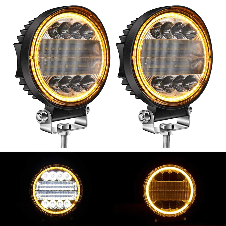 2x 5inch Round LED Work Light DRL Spot Flood Driving Fog Amber Lamp Offroad ATV - Image 3 of 4
