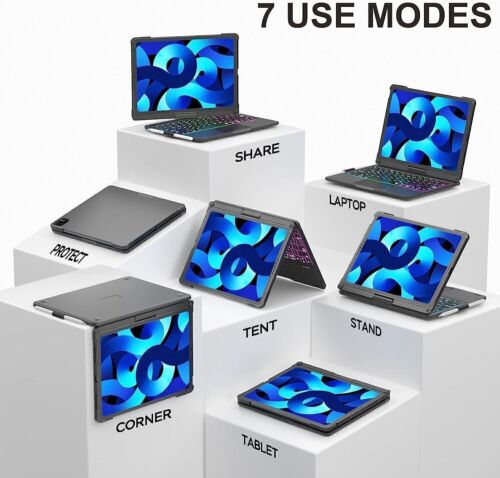 For iPad 7/8/9/10/11th Gen Air Pro 11" Touchpad Keyboard Case with 360° Rotation - Picture 21 of 39