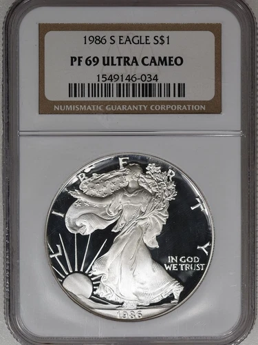 1986 S Silver Eagle PF 69 Ultra Cameo NGC