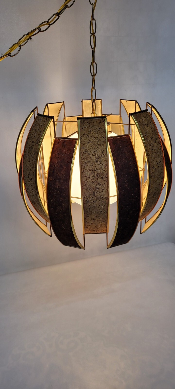 Vintage Brutalist Pendant Light Plug-In Swag Mid Century Minimalist Metal Lamp