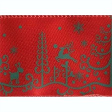 Reindeer Christmas Red Satin Andee Wide Wired Ribbon 50 yards NEW holiday winter