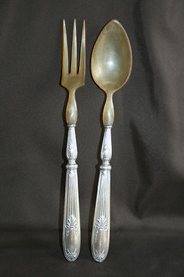 Couvert à Salade Art Déco Ancien – Manche En Argent (État D’Usage)
