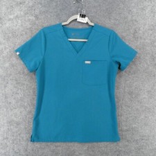 Figs Scrub Top Womens Extra Small Short Sleeve Blue Green w Pockets